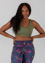 Load image into Gallery viewer, The Boho Collection: The U Beautiful Sports Bra Lichen Green with Vintage Rose Straps