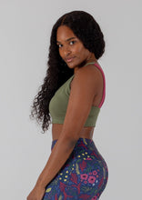 Load image into Gallery viewer, The Boho Collection: The U Beautiful Sports Bra Lichen Green with Vintage Rose Straps