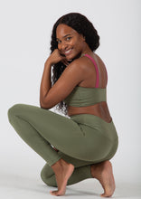 Load image into Gallery viewer, The Boho Collection: The U Beautiful Sports Bra Lichen Green with Vintage Rose Straps