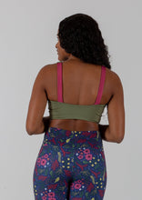 Load image into Gallery viewer, The Boho Collection: The U Beautiful Sports Bra Lichen Green with Vintage Rose Straps
